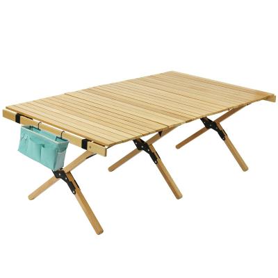 China Outdoor Camping Egg Roll Cylinder Desk Beech Wood Easy Carry Folding Camping Table for sale