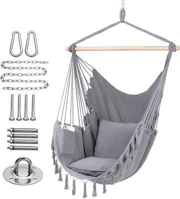 China Lightweight Macrame Rope Hammock Arming Chair Swing Large Durability Hanging Chair With Pocket And 2 Cushions for sale