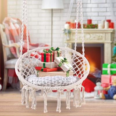 China Strong Swing Seat Handcrafted macrame hanging chair round rope hammock swing chair for indoor and outdoor swingasan chair for sale