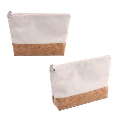 China Comfortable Fashion Terylene High Quality Cotton Canvas Cork Blend PU Make Up Cosmetic Bag Storage Bag for sale