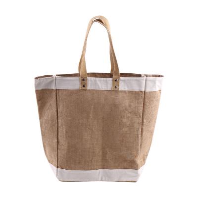 China Hot Sale Factory Large Capacity Store Food And Custom Eco Friendly High Quality Jute Handled Supplies Tote Bag for sale