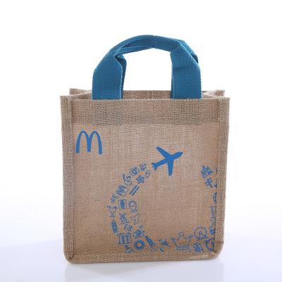 China Merchant Handled Wholesale Custom Printed Eco Friendly Recycle Laminated Jute Grocery Reusable Tote Shopping Bags for sale