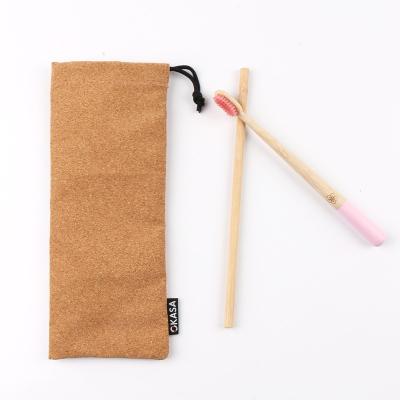 China Fashion\Comfortable Hot Sale\Durable Customized Promotional Logo Print Drawstring Cork Pen Case Pencil Pouch Bag With Wooden Advertisement for sale