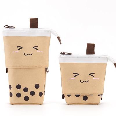 China Fashionable Hot Selling Milk Tea Pen Bag Student Pencil Case Large Capacity Japanese Cute Multifunctional Pencil Bag for sale