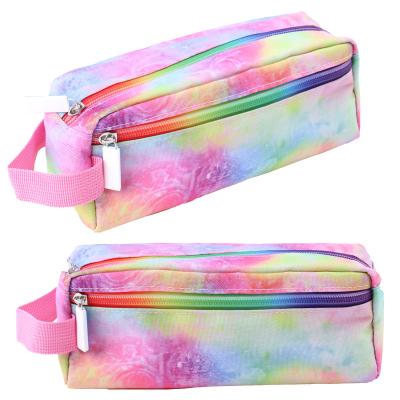 China Fashionable RPET recyclable materials made of super large space cool color gradient used for stationery and cosmetics storage makeup bag for sale