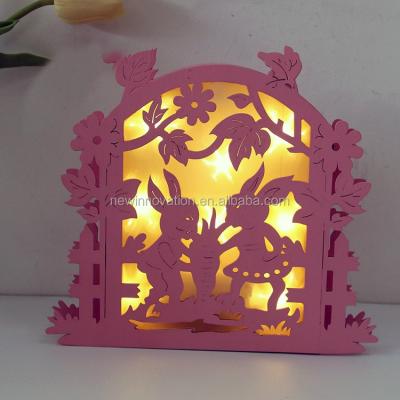 China 2021 hot sales LED warm white LED wooden light with pink rabbit pattern for sale