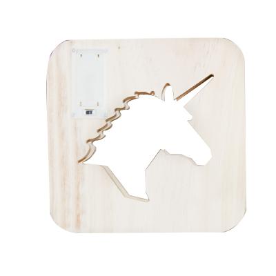 China Hot sales warm white unicorn wooden led light frame lamp for kid room table night light or holiday lighting for sale