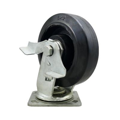 China Multi Function SS Swivel Solid Rubber Caster Wheel With Brake 380 Kg Load 6 x 2" for sale