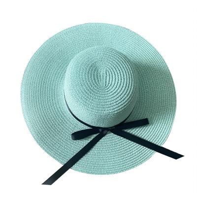 China Beach Sun Straw Hats For Women Foldable Bow Dobby Sunscreen Hat WD-A50 Straw Hat Elegant Wide Brim for sale