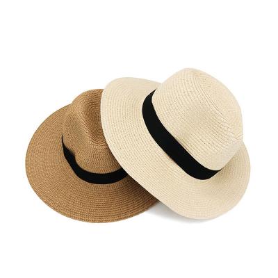 China Image WD-A51 Logo Summer Panama Unisex Fedora Custom Wholesale Straw Hat Wide Brim Roll Up Beach Sun Straw Hat for sale