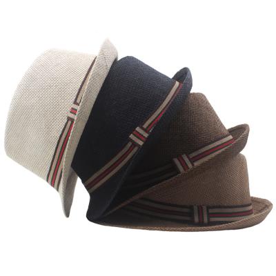 China Wholesale Picture WD-A61 Stripes Felt Jazz Fedora Sunshade Hats For Men Straw Hats Outdoor for sale