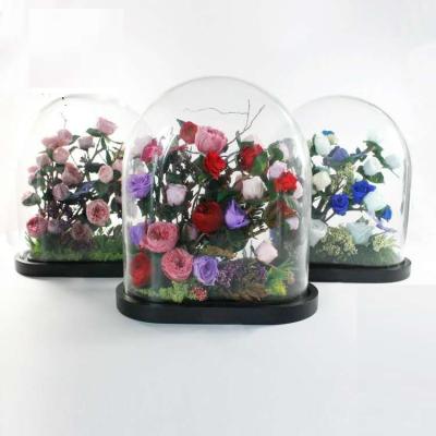 China 100% Natural Touch Flower Dome Birthday Gift Handmade Unique Glass Dome Flowers Preserved Flowers in Glass Dome for sale