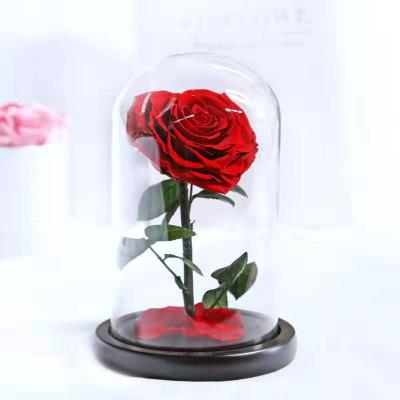 China Yunnan Wholesale Colorful Beautiful Rose Rod Natural Heart Shape Preserved Rose In Glass Dome for sale