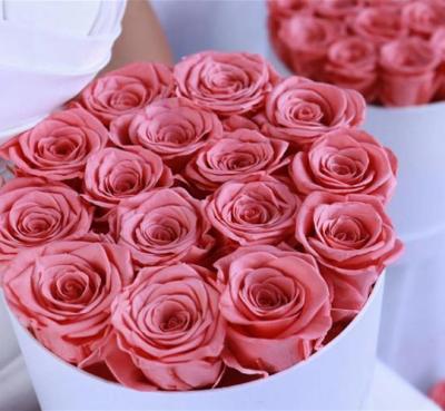 China Wholesale Touch Natural Preserved Rose In Round Box Eternal Flower Real Preserved Roses In Gift Box Customize Logo for sale