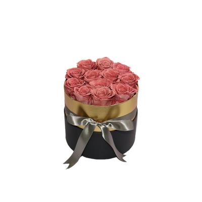 China Natural Touch Rose Eternal Rose Preserved Flower Eternal Flowers in Round Hat Cardboard Flower Boxes for sale