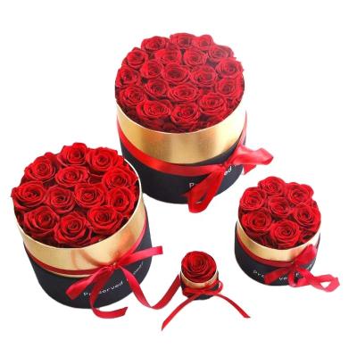 China Contact Wholesale Natural Preserved Roses Eternal Flower Fresh Natual Round Box Preserved Rose In Round Box for sale