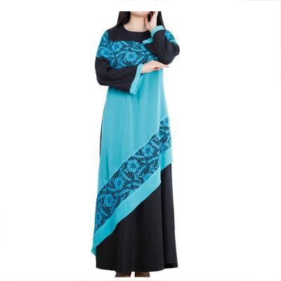 China 2021 Hot Sale Daily Casual Formal Muslim Long Dress Two-Layer Muslim Long Dress Dubai Lace Islamic Abaya Maxi Dress For Women for sale