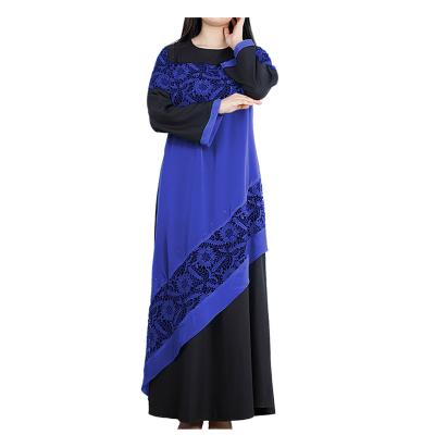 China 2021 Hot Sale Dubai Lace Maxi Dress Islam Abaya Kaftan Kaftan Islamic Daily Casual Formal Hot Muslim Long Dress Two-Layer For Women for sale