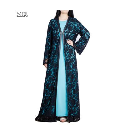 China Daily Casual Formal Muslim Fashion Lace Cardigan Kaftan Two Piece Dress For Islamic Arabic Dubai Muslim Clothing Long Dress for sale