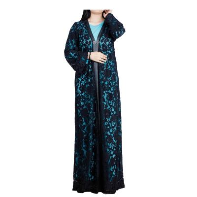 China Daily Casual Formal Muslim Fashion Lace Cardigan Long Robe Two Piece Muslim For Dubai Arabic Islamic Long Robe Muslim Clothing for sale