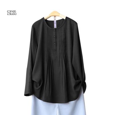 China Anti-pilling Elegant Casual Ladies Spring And Summer Fashion Round Neck Long Sleeve Blouse Women for sale