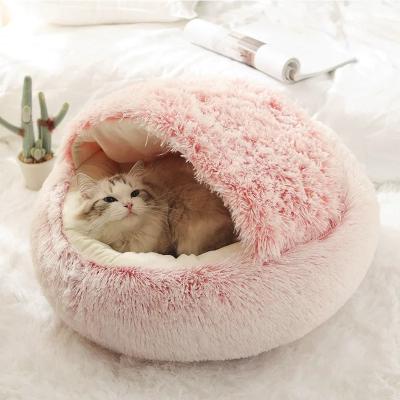 China Dropshipping 40cm-65cm Travel Selling Soft Comfortable Cat Pet Bed Plush Partially Enclosed Cat Bed Plush Calming Dog for sale