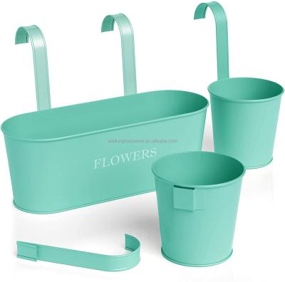 China Home Modern Thick Metal Garden Planter Bucket Metal Hanging Planters With Handle Flower Pot for sale