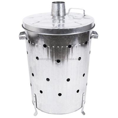 China Large 75L Eco-friendly Incinerator Galvanized Metal Garden Fire Trash Can Garbage Waste Paper Leaves Wood Rubbish for sale