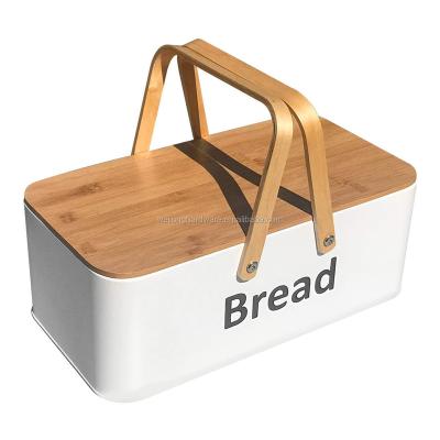 China Freshness Preservation Large Metal Kitchen Bread Bin Canisters Bread Holder Storage Bread Bin With Lid And Bamboo Handle for sale