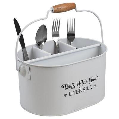 China Sustainable High Capacity Kitchen Metal Utensils Multifunctional Holder Oval Metal Utensil Bucket for sale