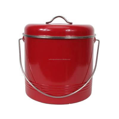 China Sustainable Household Metal Compost Bin Red Round Kitchen Storage Cart for sale