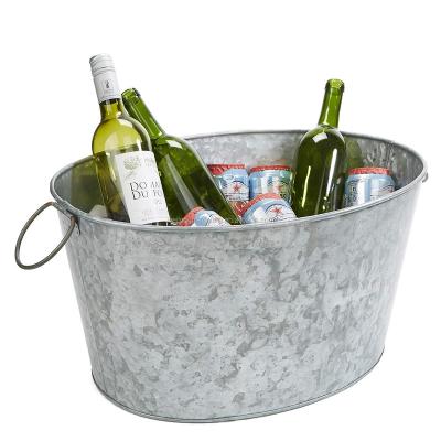 China Durable Home Party Drink Cooler Tub Heavy Duty Galvanized Iron Metal Ice Bucket Silver Silver Oval Ice Tub for sale