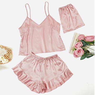 China Fashion QUICK DRY sexy small suspender vest shorts home suit maker women's clothing set women's shorts casual three-piece pajamas for sale