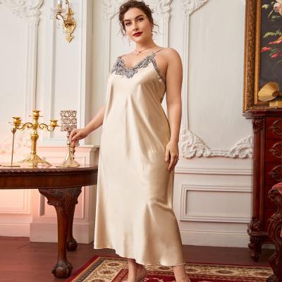 China QUICK DRY Casual Sleepwear Long Thin Silky Fabrics Suspender Skirt Spring Style Plus-size Pajamas And Summer Style Fashion Lace Nightgown for sale