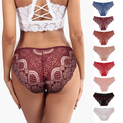 China Antibacterial Colorful Women's Panties Sexy Lace Elastic Briefs High for sale