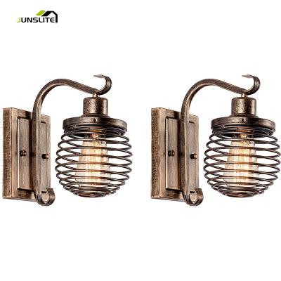 China Industrial Antique American Style Caged E26 Wall Sconce 1-Light Wrought Iron Wall Mount Light Lamp For Bathroom Corridor for sale