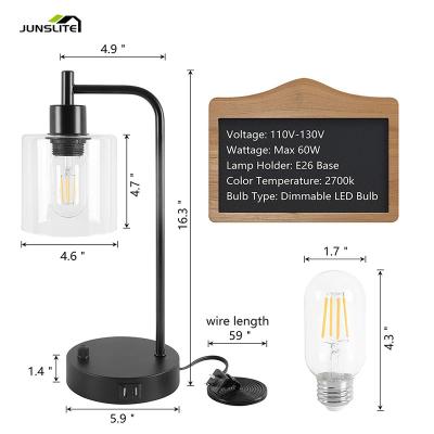 China 3 Way Dimmable Study Desk Light 3 Way Glass Reading Table Lamp With USB Outlet for sale