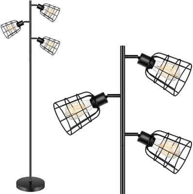 China Industrial Tree Floor Lamp - Farmhouse 3-Light Position Lamp with Cage 3 Adjustable Black Rustic Floor Lamp for Living Room Indo for sale