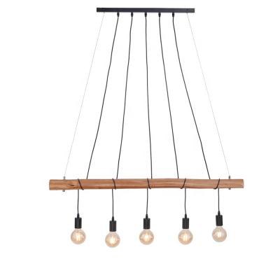 China Vintage Dining Room Hanging Light 5 Light Modern Wooden Pendant Light E27 Natural Wood For Restaurant for sale