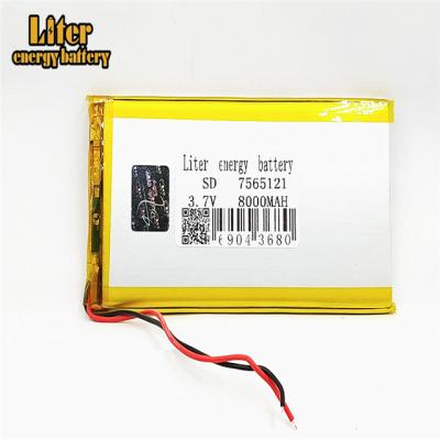 China Toys large capacity battery cells 7565121 3.7v 8000mah lipo 7565120 rechargeable battery for custom power bank UN38.3 CE for sale