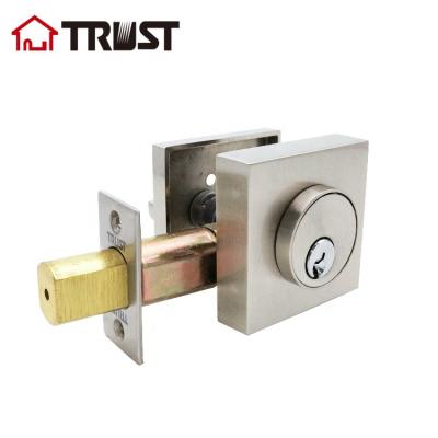 China TRUST 4381-S-SN Solid Head Rose Deadbolt With Single Cylinder Square SC Satin Nickel Finish Stainless Steel Construction Brass Or for sale