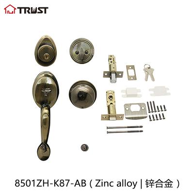 China TRUST Single or Double 8501ZH-K87-AB Zinc Alloy Cylinder HandleSet with Single Cylinder Deadbolt Handle Grip for sale