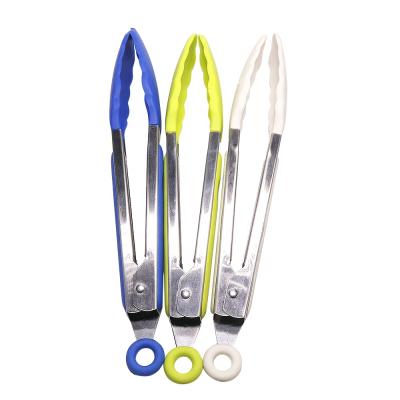 China Stored Bread Clip Silicone Cover Handle Kitchen Tongs Lock Design BBQ Tongs Cut Stainless Steel Utensils Food Tongs for sale