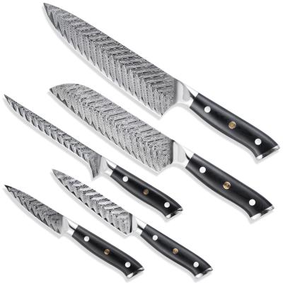 China Durable Carbon Steel Chef Damascus Knife Set Handle Fish Bone Ergonomic Style VG10 Knife Set Wholesale for sale