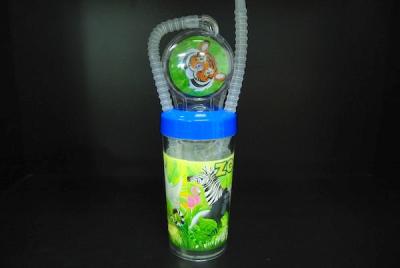 China Funny Cartoon Character Water Bottle Plastic With Long Curly Straw OEM / ODM Available for sale