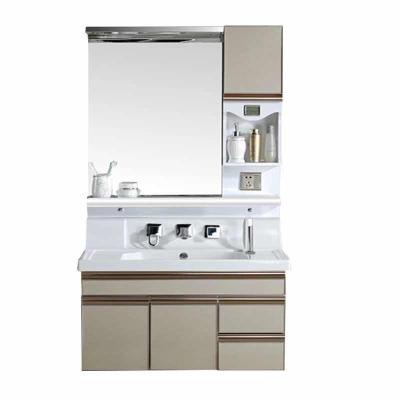 China Waterproof 2021 Hot Sale Modern Design Factory Supply New Design Floor PVC Waterproof Bathroom Cabinet Sets White Bathroom Sink Cabinet for sale