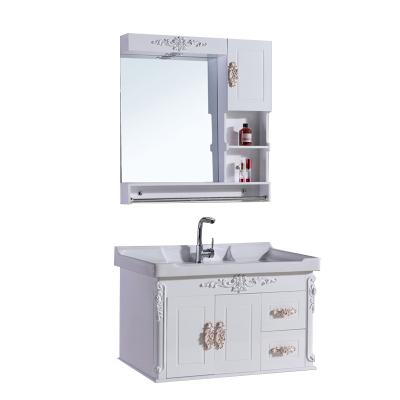 China Water Proof 2021 Wall Mount One Sink Hotel Bathroom Vanity Sets Set In Lahore Pakistan PVC Bathroom Vanity Bathroom Furniture High End for sale