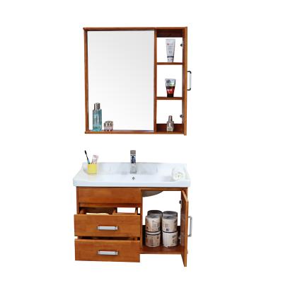 China New Arrival Solid Wood Environmental Oak Bathroom Furniture With Floor Shelf Mirror Cabinet for sale