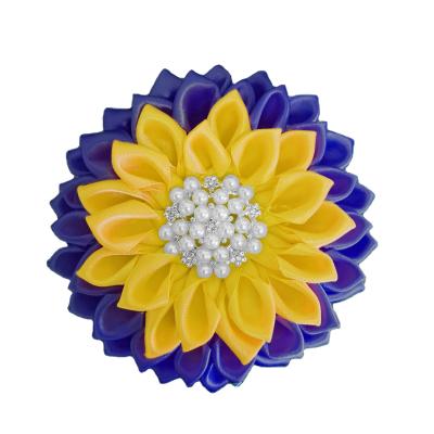 China High quality custom handmade 1922 gamma satin ribbon sigma Rho sorority satin ribbon flower pin royal blue and gold for sale