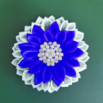 China Zeta Phi Beta Sorority custom made high quality handmade satin ribbon 1920 blue and royal white flower satin ribbon pin for sale